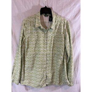 Eddie Bauer Women’s XXL Green White Floral Long Sleeve Vented Blouse